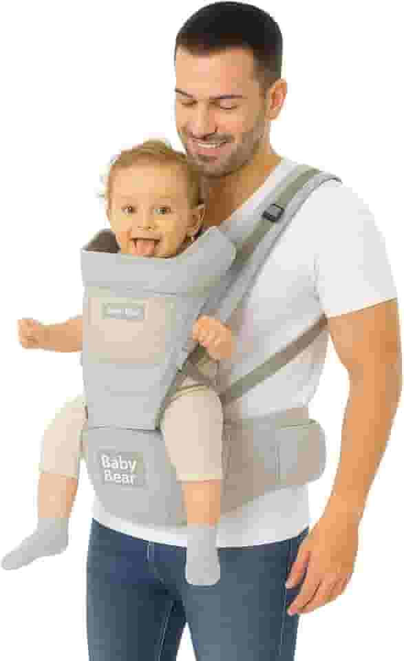 Canguru Para Bebê Ergonômico 20KG Premium 12 Posições 4 Em 1 - Confortável Seguro Ajustável Para Transporte De Criança (CINZA)