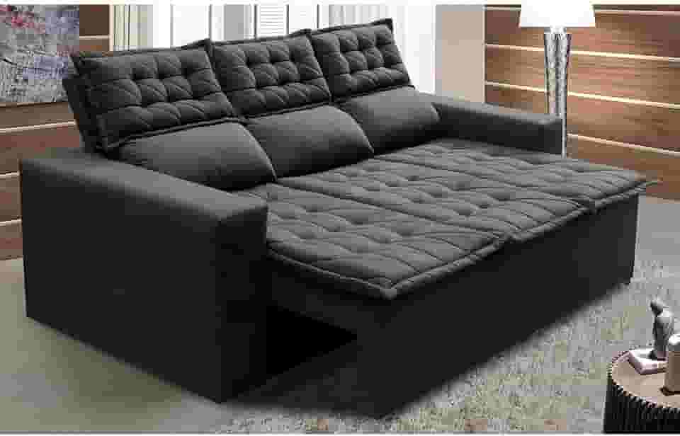 Sofá 3 Lugares Retrátil e Reclinável Cama Inbox Slim 2,00m Velusoft Cinza