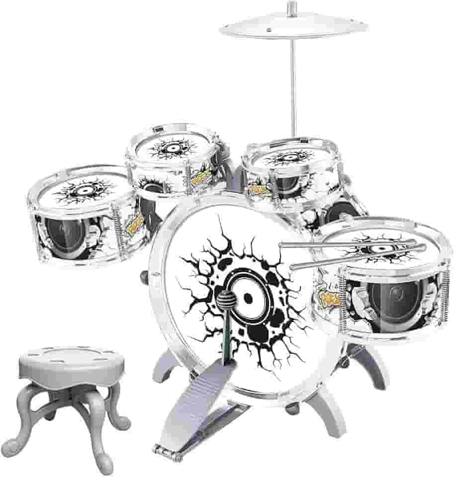 BATERIA INFANTIL ROCK N' ROLL COM BANQUINHO BAQUETA BH STORE (Branca)