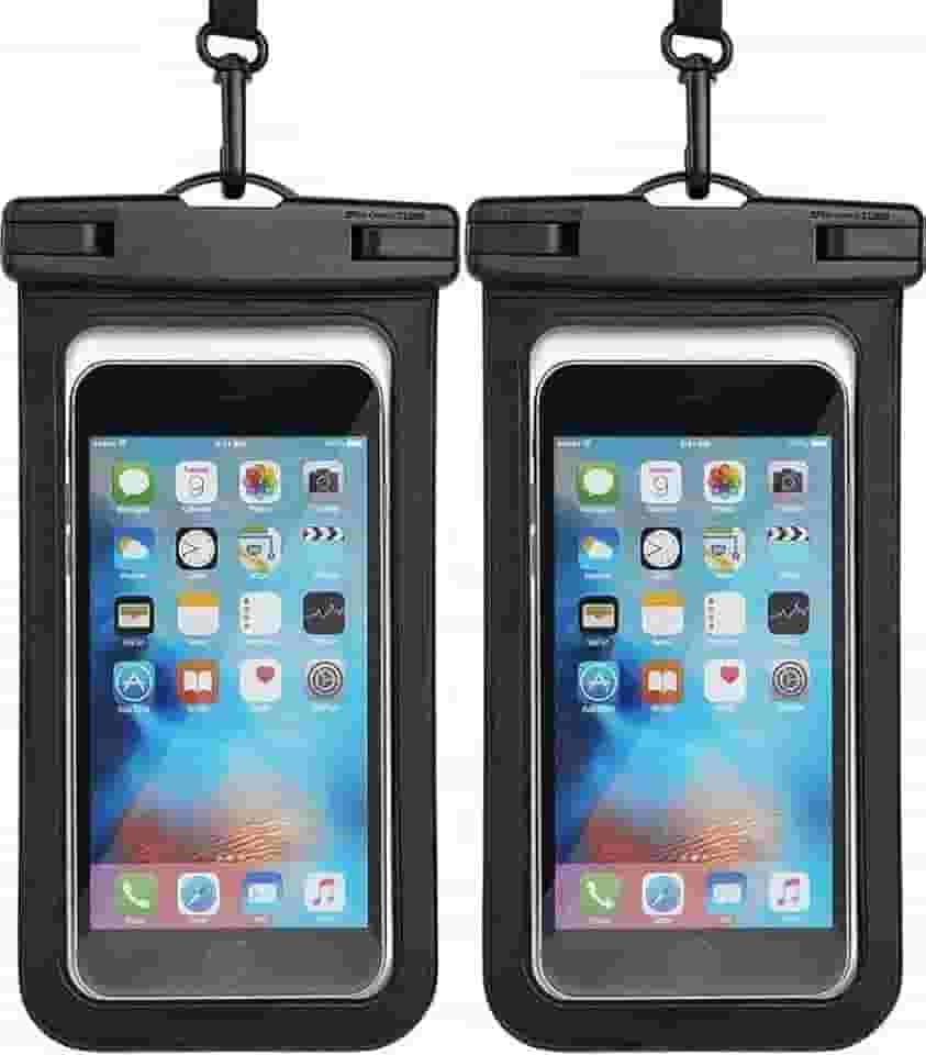 Pacote com 2 capas impermeáveis para iPhone 16/15/14/13 Pro Max, Galaxy, Pixel – Bolsa seca para celular de 21,1 cm para praia, cruzeiro, caiaque, viagens, preta