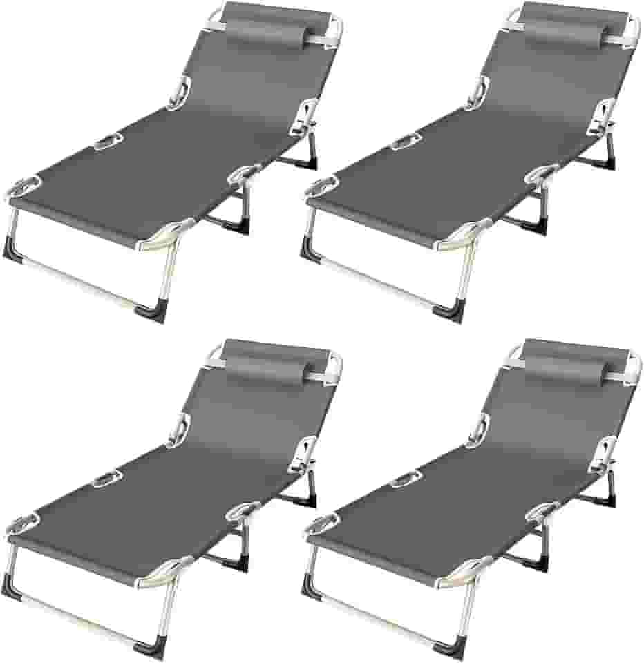 Kit com 4 Espreguiçadeira Dobrável Portátil Reforçada em Aço Cama Dobrável Confortável Até 150kg (4 unidades)