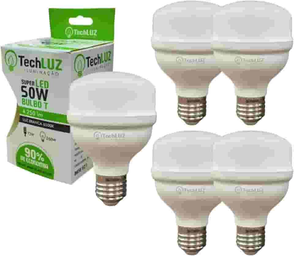 Kit 5 Lâmpadas Led 50w Super Bulbo Alta Potência Bivolt Branco Frio- Techluz