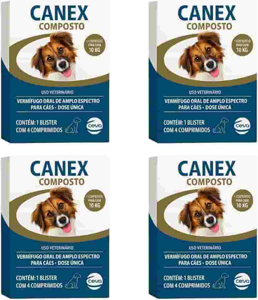 Kit com 4 Caixas Vermífugo Canex Composto para Cães 4 Comprimidos em cada caixa Multicoloridos Anti verme Casa Buritis