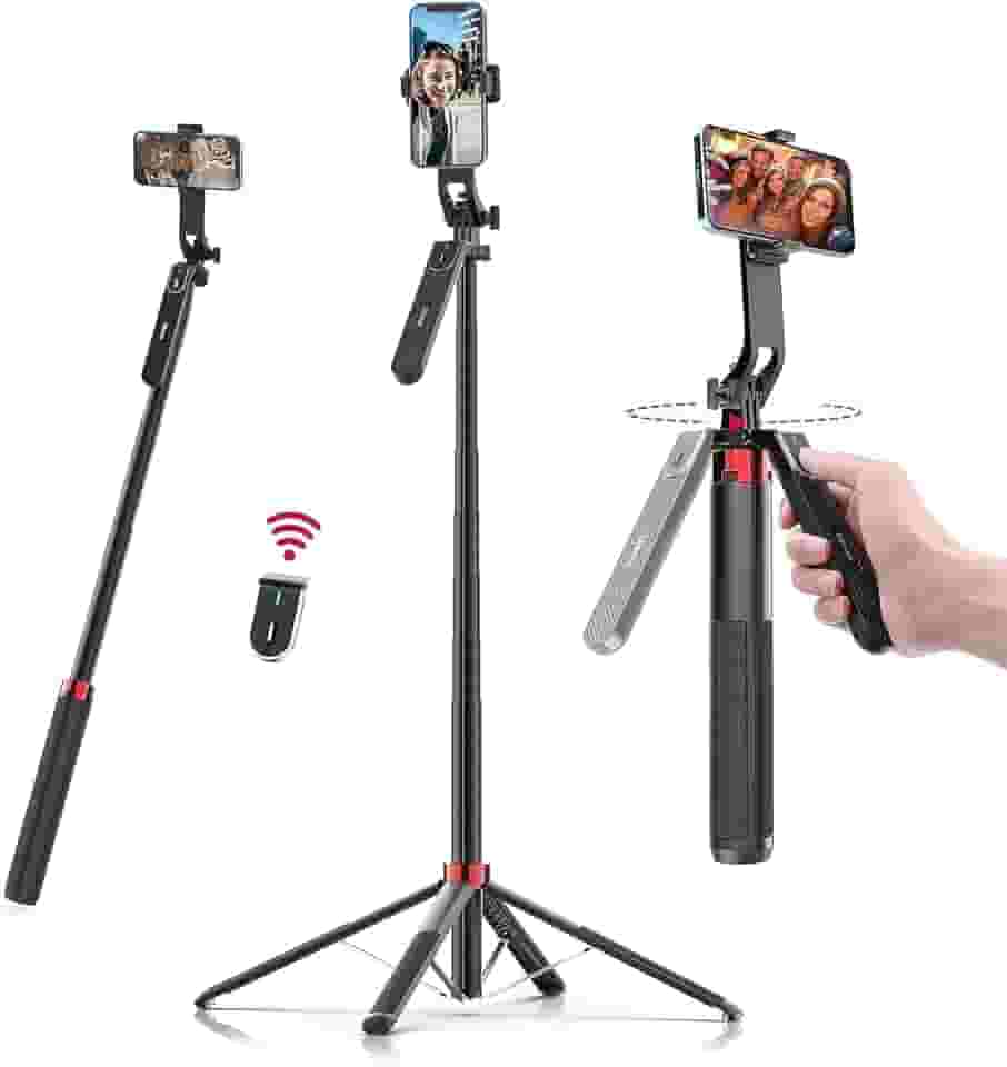 ULANZI MA09 Tripé Extensível para Celular, Vara de Selfie de 71" com Clipe, Tripé de Viagem com Controle Remoto Recarregável para iPhone, Sony, Canon, GoPro