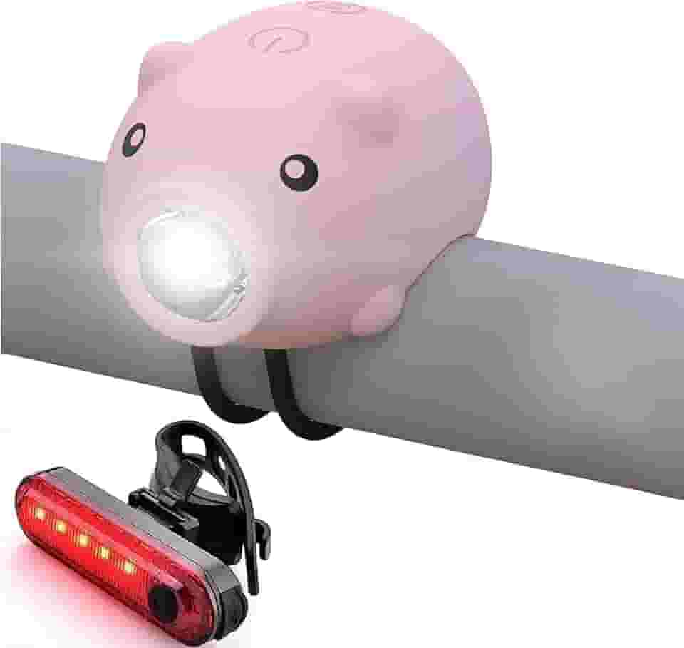 Luzes de bicicleta infantis para andar à noite, luzes de buzina de bicicleta para meninas, conjunto de farol e lanterna traseira recarregáveis, luz de scooter para adultos, alto-falante de 120 dB, 3