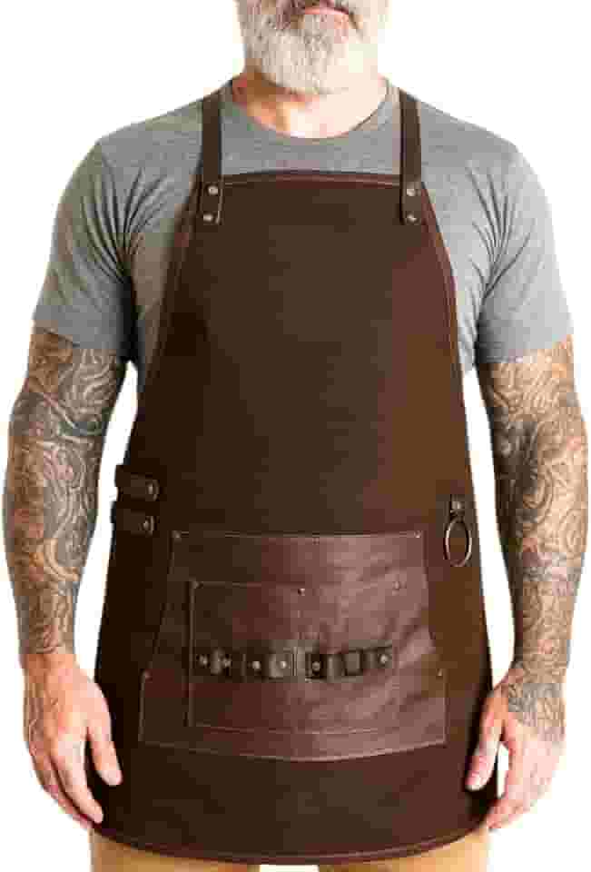 Avental Churrasco Masculino Lona Couro Avental Churrasqueiro
