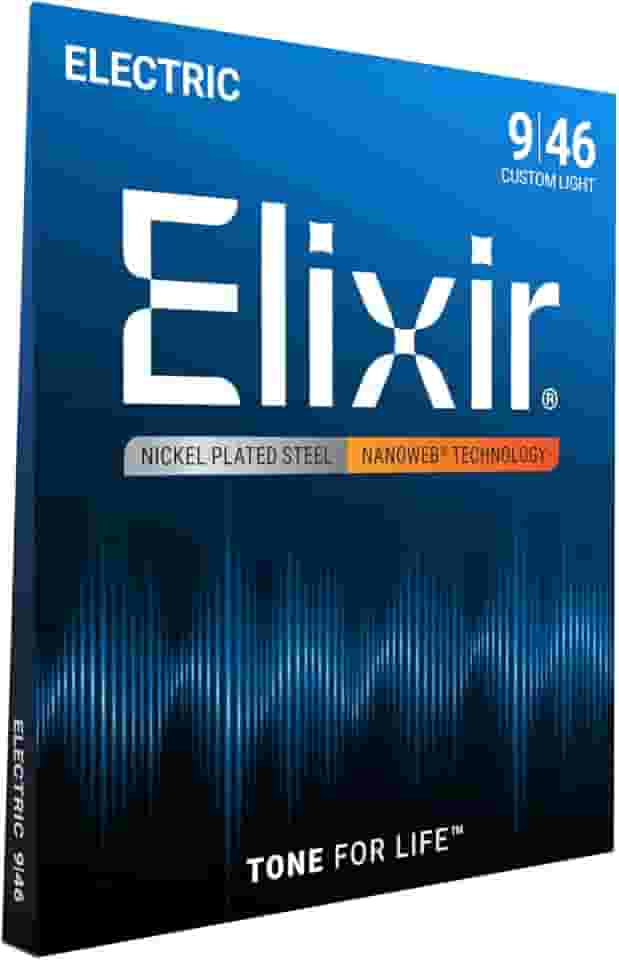 Cordas para guitarra elétrica Elixir, aço niquelado com revestimento NANOWEB, Custom Light (.09 - .046)