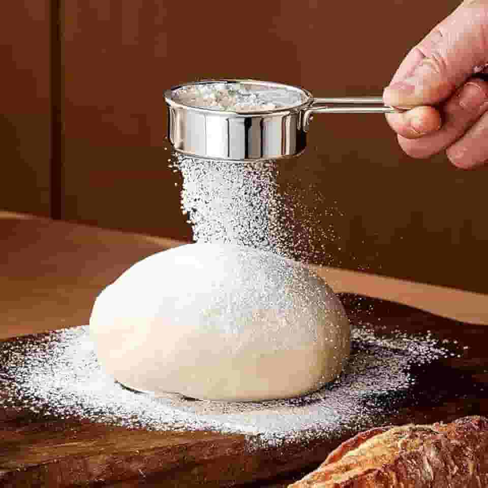 Peneira de farinha para assar, coador de aço inoxidável versátil durável peneira de malha fina portátil para triagem rápida de farinha de damasco açúcar em pó