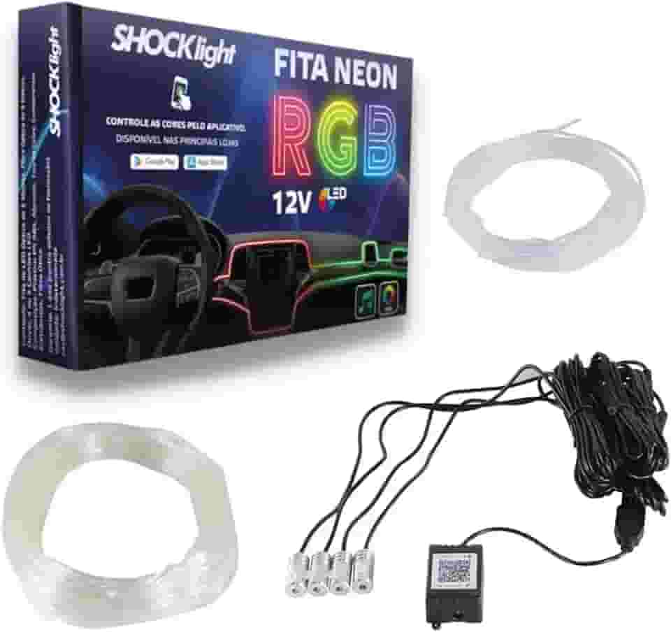 Fita Led Automotiva Neon Luz Interna RGB 4 Canhões Tubo Guia 6 Metros Mude Cor Pelo App Shocklight SL-FTRGB4