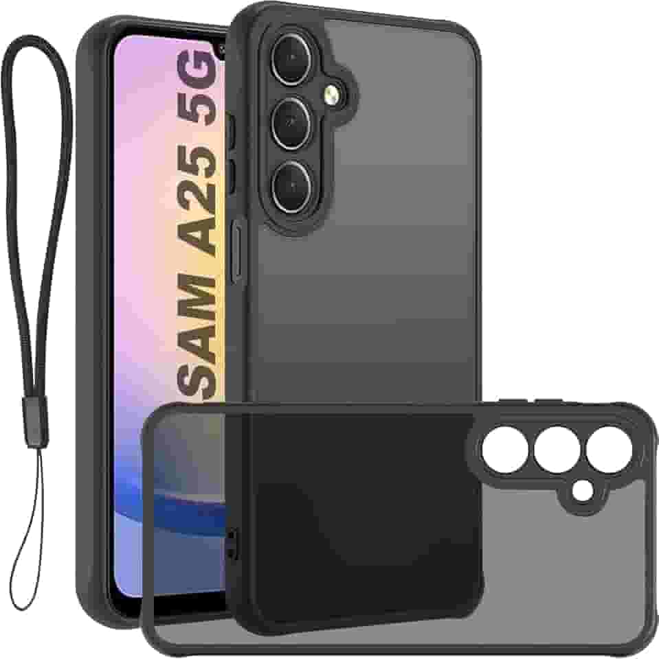 USTIYA FG Capa para Samsung Galaxy A25 5G Case Matte Acrílico Uso Resistente Protetora de Câmera Capinha Acessórios para Celular com Cordão Preto