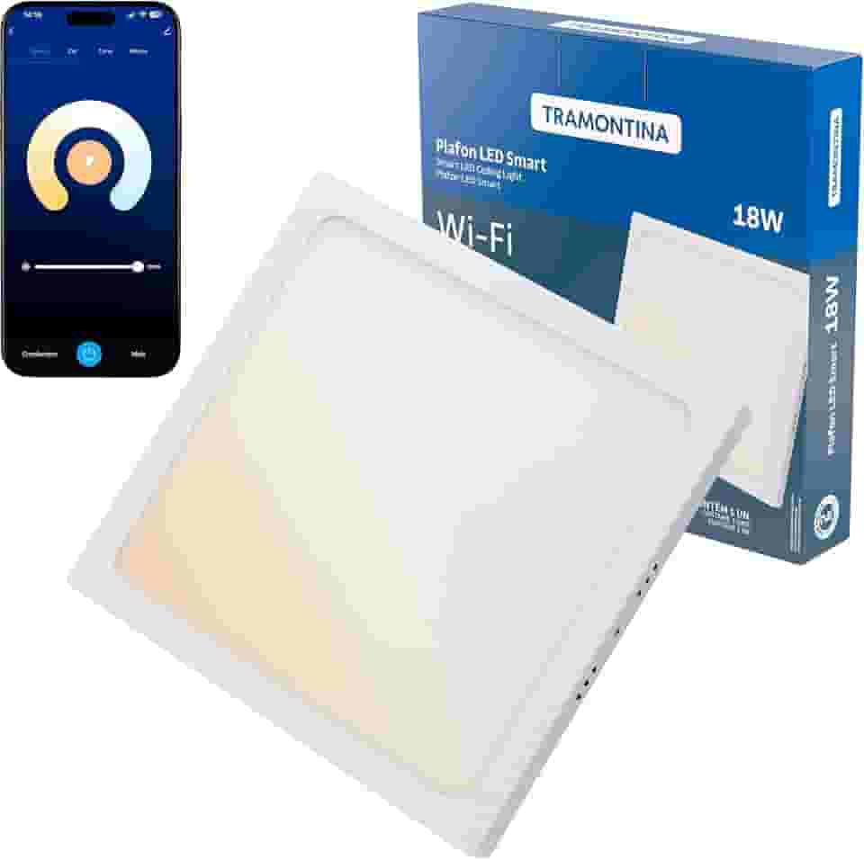 Tramontina Plafon Smart​ LED Quadrado de Sobrepor 18W Inteligente Wi-Fi + Bluetooth​ e função de geolocalização - Compatível com Alexa e Google Assistente