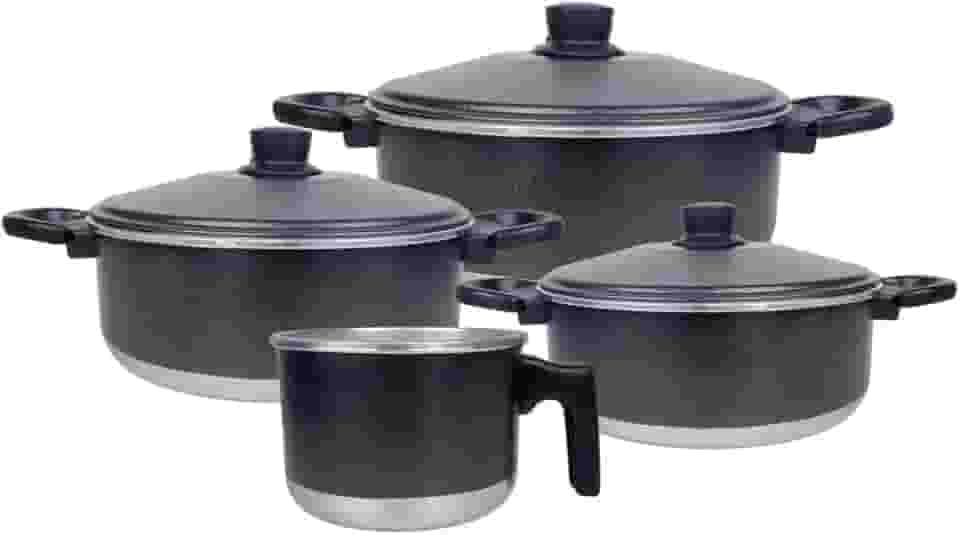 Conjunto de Panelas de Alumínio com 3 Caçarolas e 1 Fervedor (Leiteira) (Craqueada)