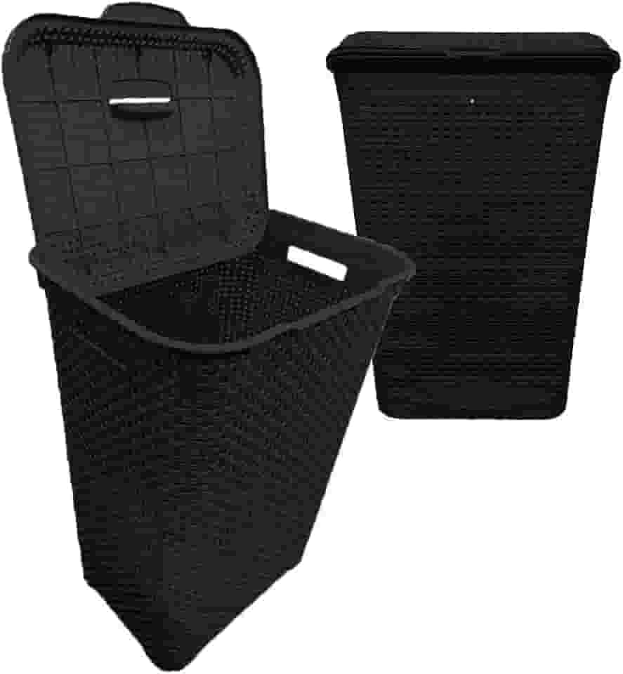 Cesto De Roupa Suja 72 Litros Resistente Lavanderia Com Tampa Organizador Roupas Lavanderia Banheiro (PRETO)