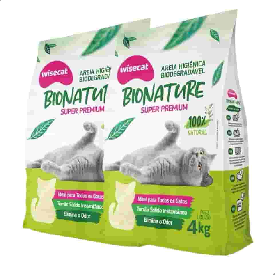Kit 2 Areia Higiênica Biodegradável 4kg Para Gatos Sanitária BioNature Super Premium Mandioca Natural