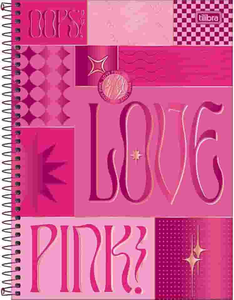 Tilibra - Caderno Espiral Capa Dura Universitário Connect 1 Matéria Love Pink 80 Folhas - Retângulos com Tons de Rosa