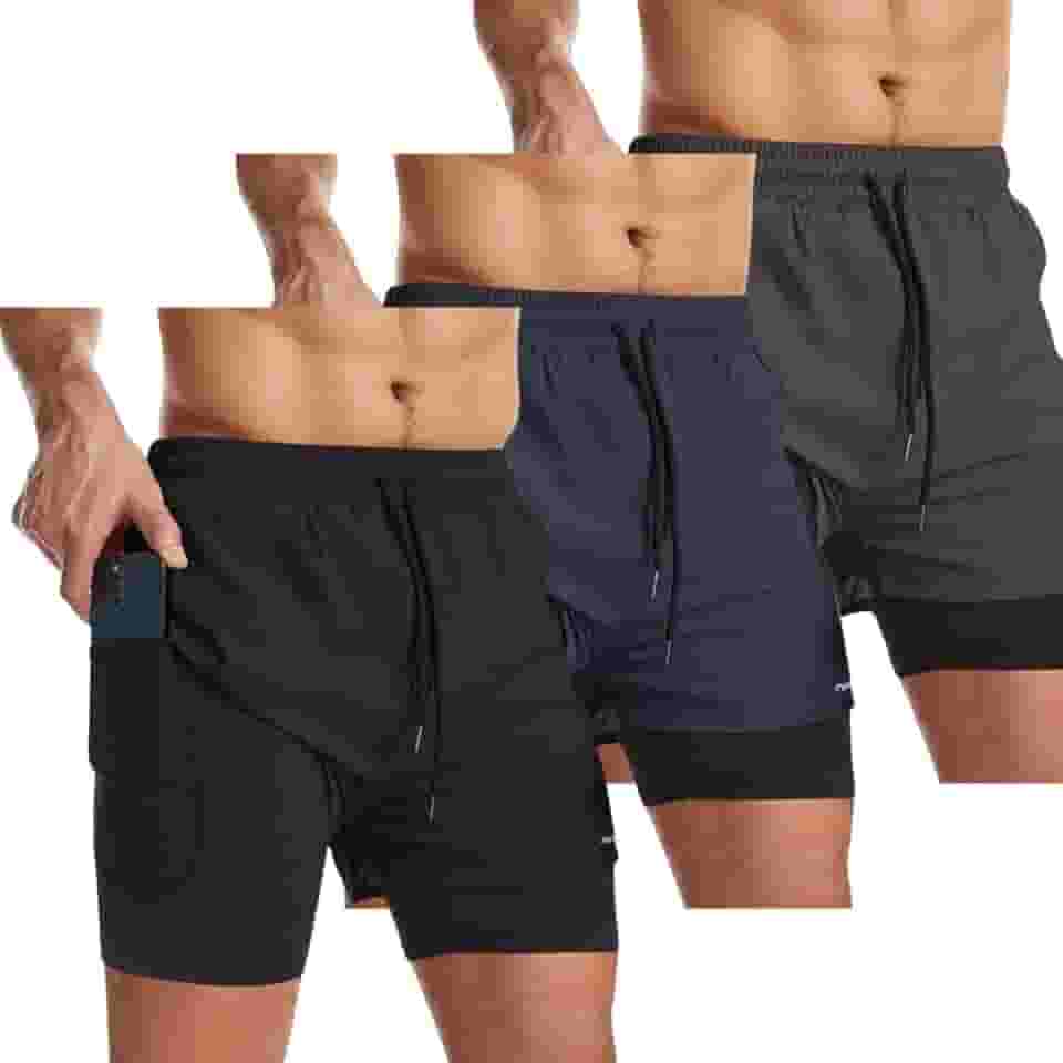 Kit 3 Bermuda Shorts 2 Em 1 Masculino Academia Dryfit Treino
