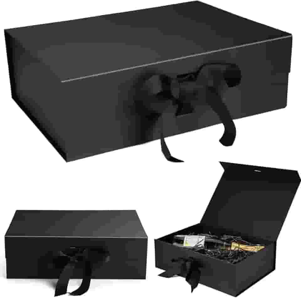 Caixa FlexBox Rígida de Papel com Imã e Cetim para Presente - Y338 (Preto, 28x20x9cm)