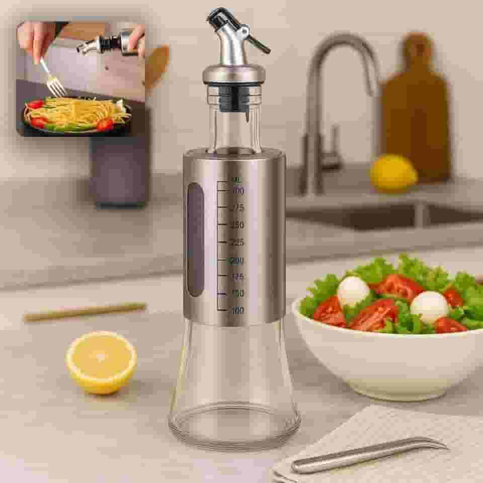 Galheteiro Gourmet de Vidro 300 ml com Bico Dosador – Porta Azeite e Vinagre – Azeiteiro de Mesa Elegante e Prático – Dosagem Precisa para Cozinha e Saladas
