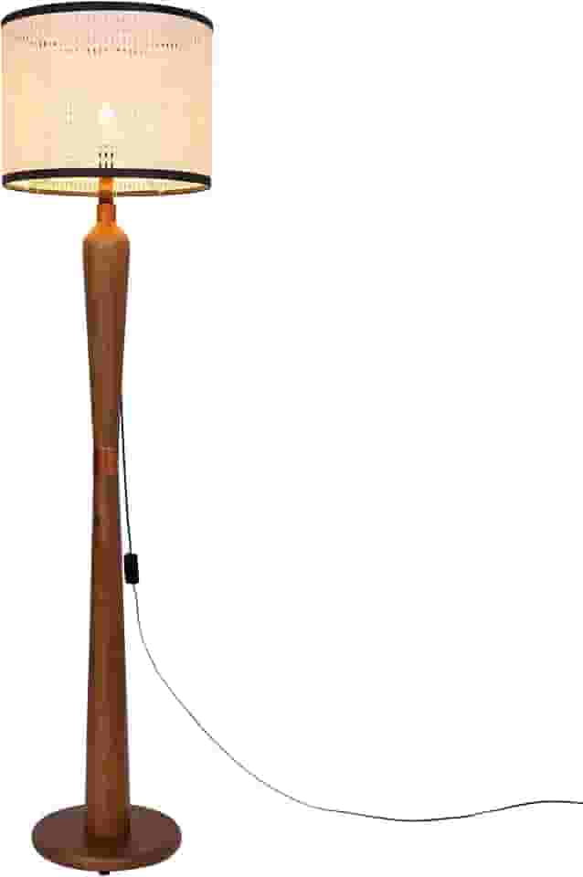 D+MOB Luminária de Piso Elegante com Base de Madeira – Iluminação Aconchegante para Sala e Quarto (Palha C/Preto)