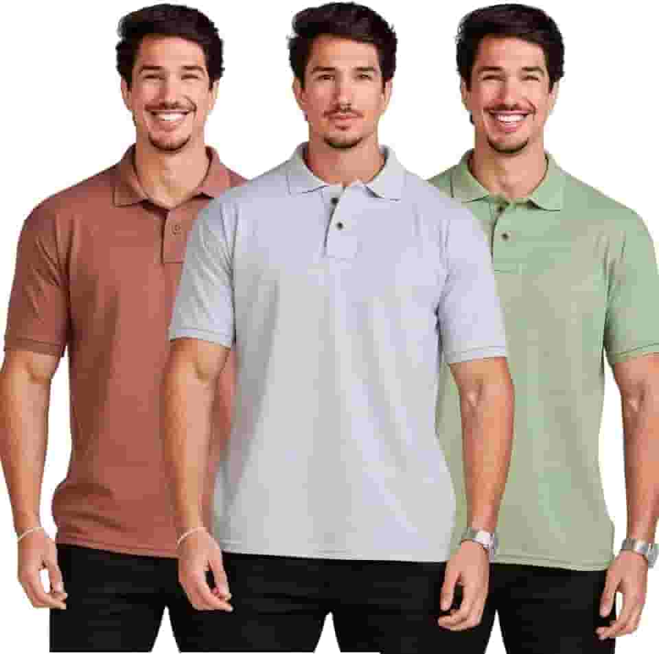 KIT 3 Camisas Polo Masculina Algodão