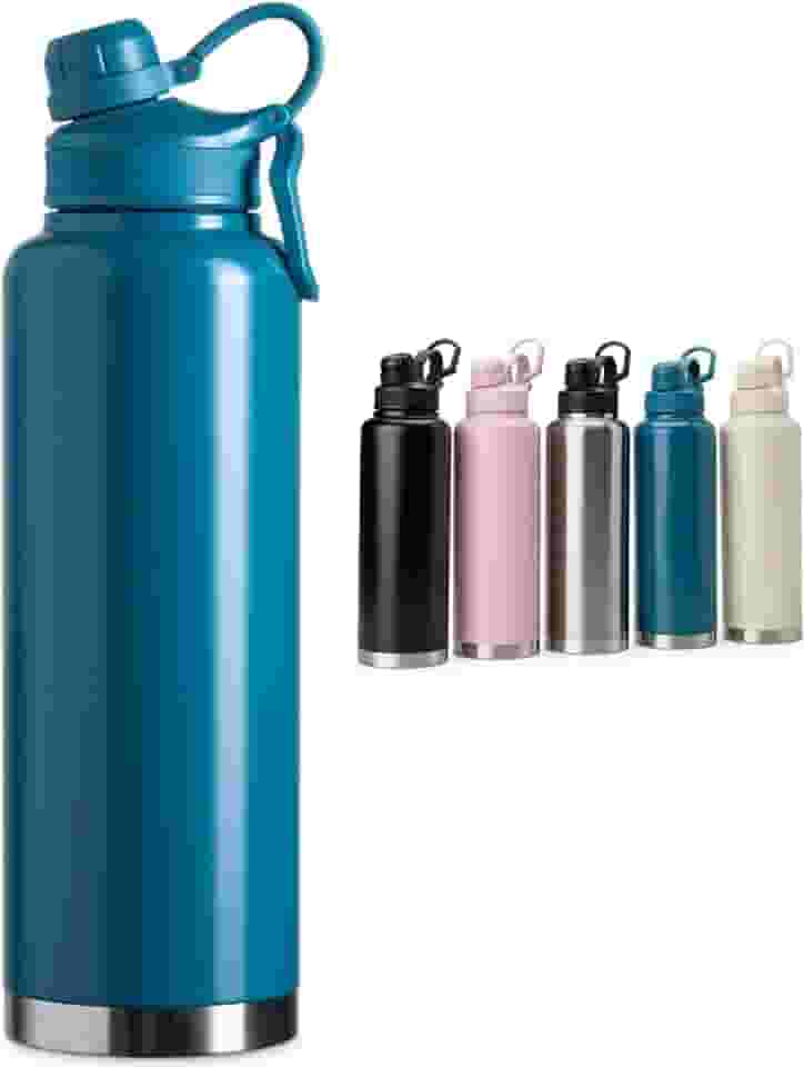 GARRAFA TÉRMICA GRANDE 1.5 LITROS, QUENTE, FRIO, INOX DUPLA PAREDE, CAFÉ ACADEMIA TRABALHO (AZUL)