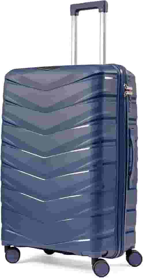 Mala De Viagem Média 23Kg Polipropileno Rodas Duplas 360 Fibra Rígida Tamanho M Leve Resistente Para Despachar (AZUL, MÉDIA)