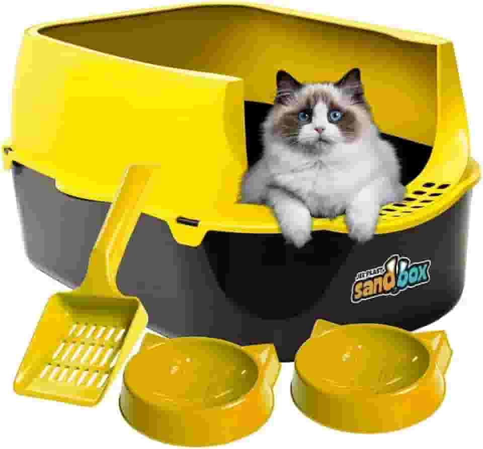 Caixa de Areia Para Gatos Furba Sandbox Amarela Com Comedouro e Pazinha - Jel Plast