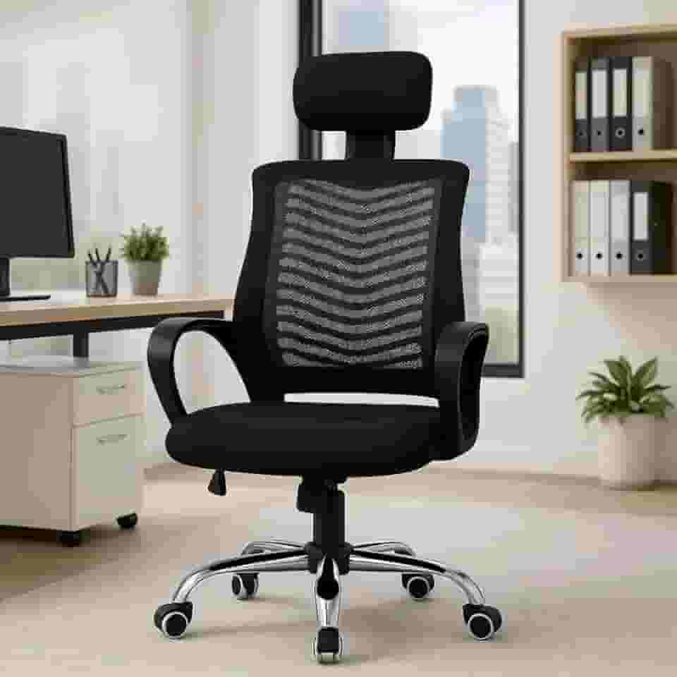 Cadeira de Escritório Ergonômica Ajustável com Apoio de Cabeça (Preto)