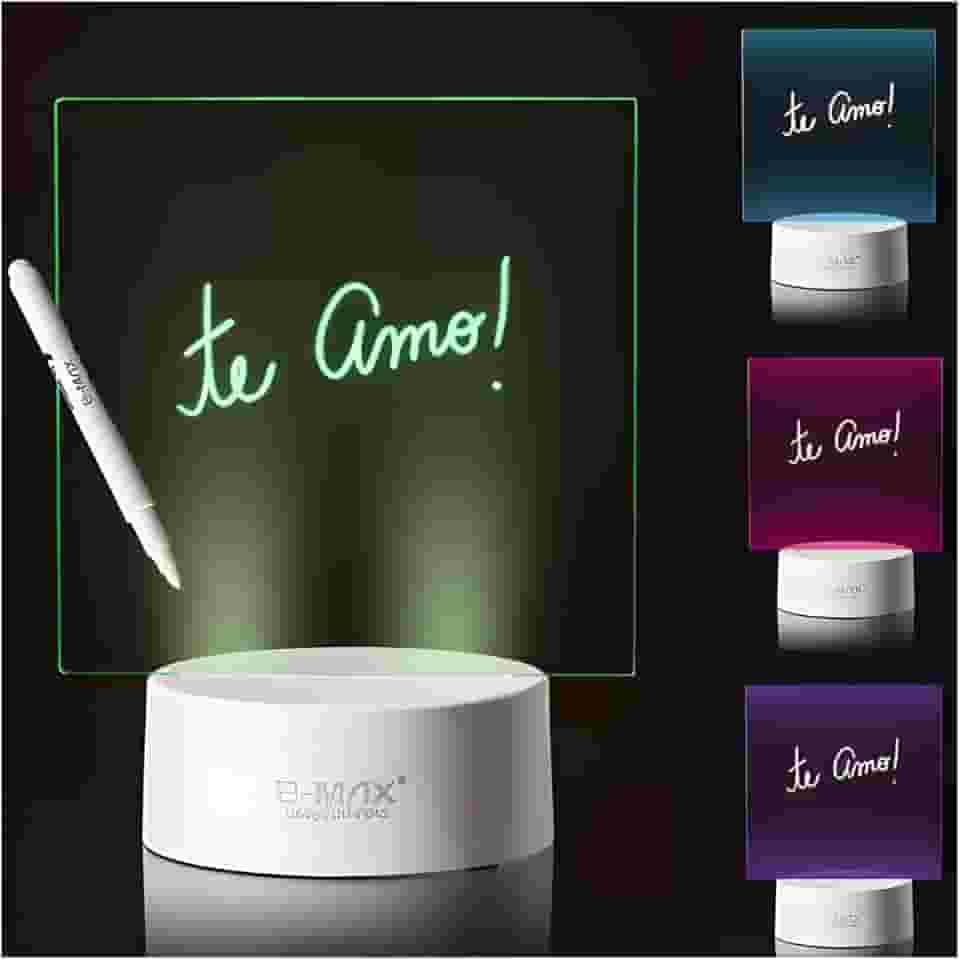 Luminária LED 3D Para Escrever 7 Cores 3D Efeito de Luzes Vibrantes Para Decoração Coloridas 14x18cm - Base Branca