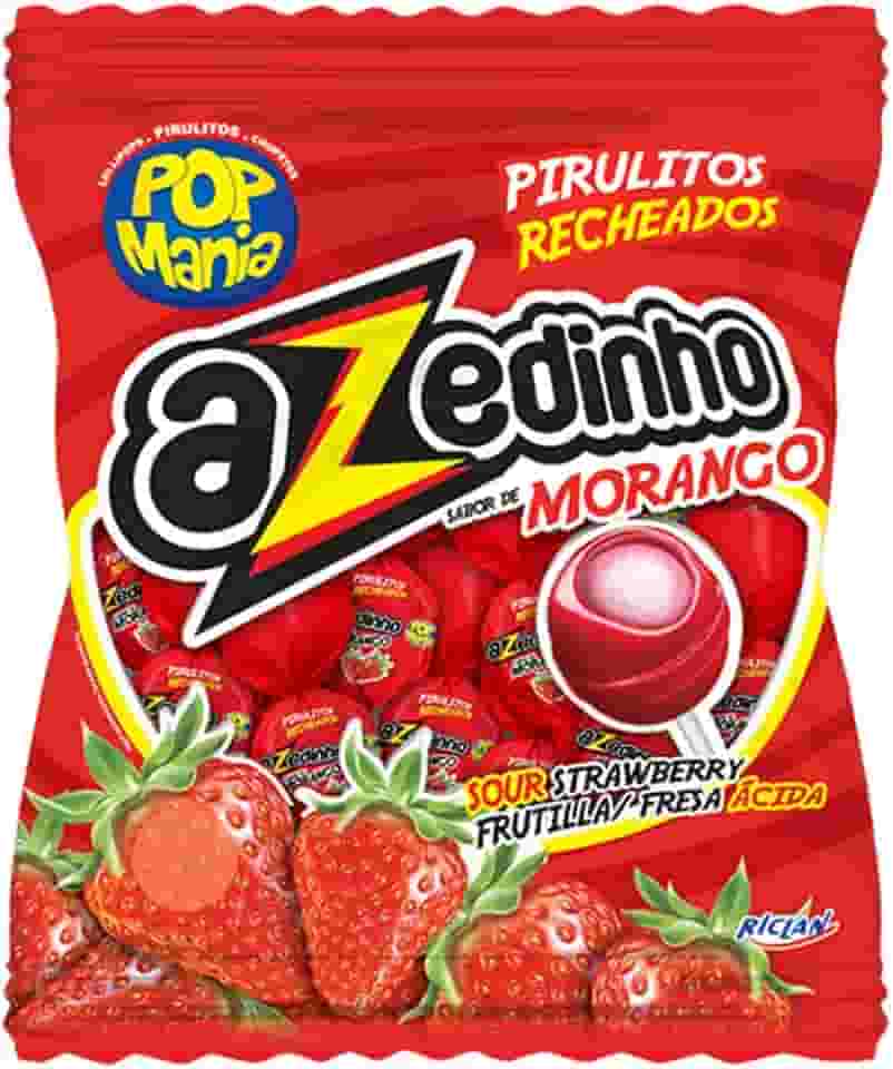 Pirulito Pop Mania Azedinho Morango Recheio Mastigável c/50 - Riclan