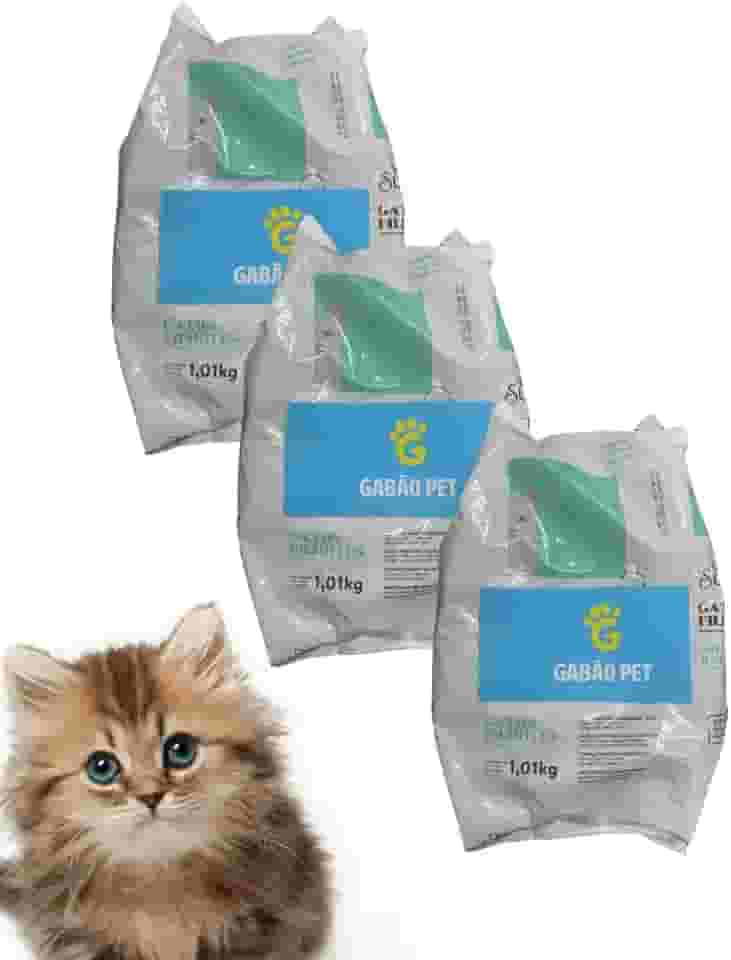 Kit com 3 Rações Quatree Gabão Pet Para Gatos Filhotes Sabor Salmão e Batata Doce 1kg Cada Pacote