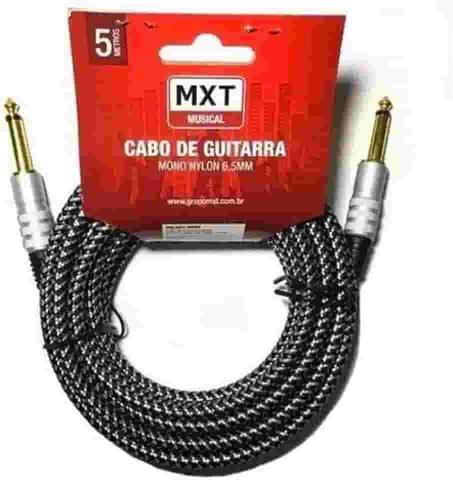 Cabo de Guitarra Mono Nylon P10+P10 5M Preto Com Detalhes Branco