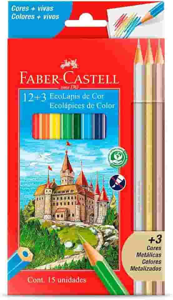 Lápis De Cor, Faber-Castell, Sextavado, 12 Cores + 3 Metálicos, Modelo:120112+3MET, Cor: Multicor