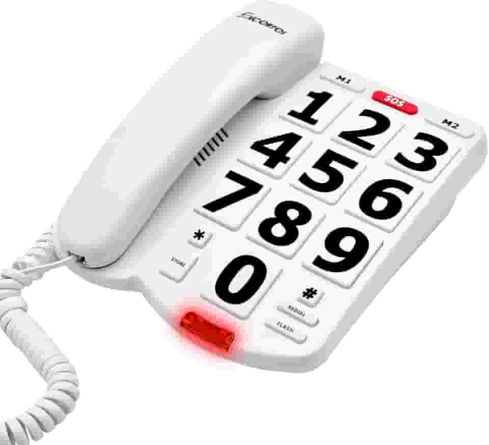 Telefones fixos para idosos, recursos de ajuste, discagem com um toque, telefone com botão grande para idosos, telefones com fio retrô com deficiência auditiva, com função viva-voz