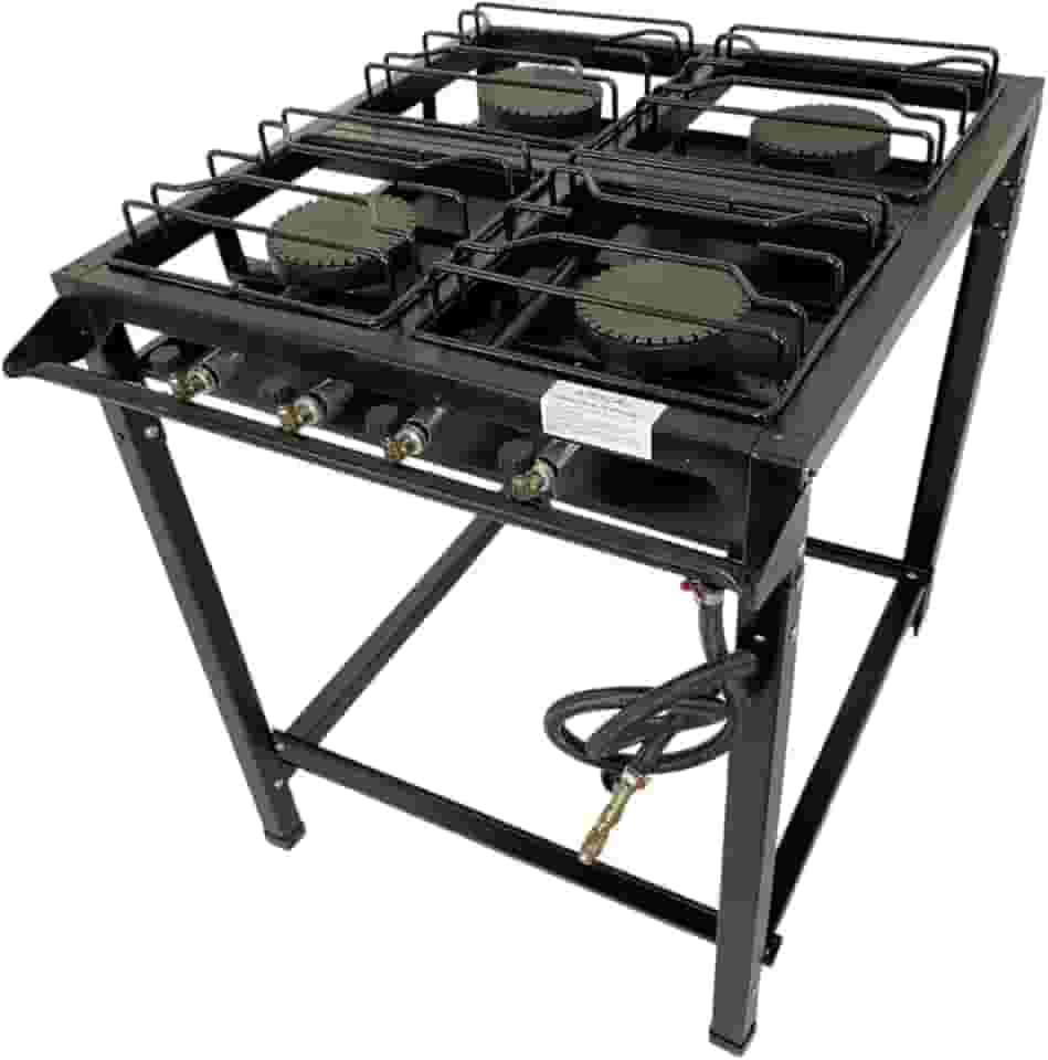 Fogão Industrial 4 Bocas Alta Pressão Ferro Fundido Preto 70x80x80 cm com Mangueira e Registro