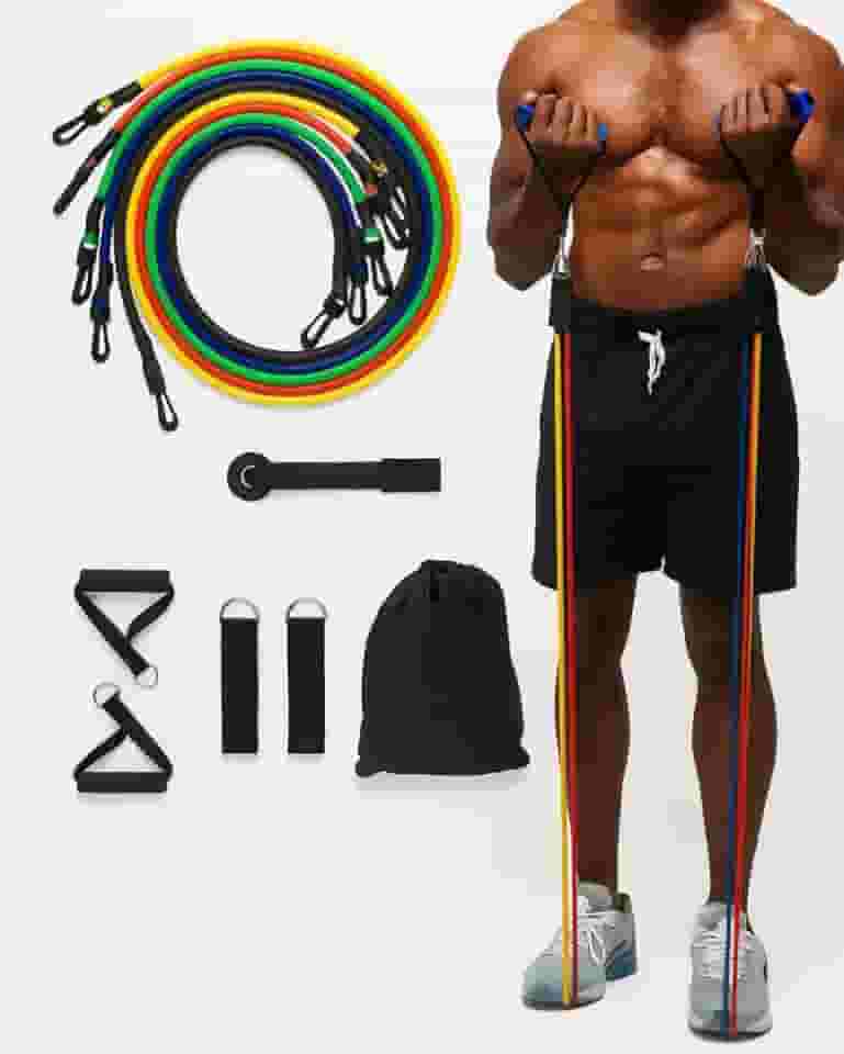 Kit 11 Elásticos Extensores de Resistência para Exercícios - Treino Funcional, Pilates, Musculação, Fisioterapia e Academia