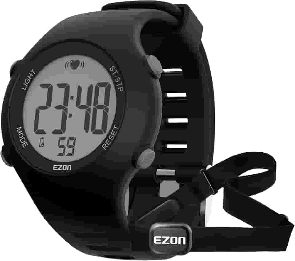 EZON Heart Rate Monitor Chest Strap and Digital Watch,5ATM Waterproof Fitness Tracker with HRM,Calories Burned,Stopwatch and Hourly Chime - Ideal Fitness Presents for Men and Women