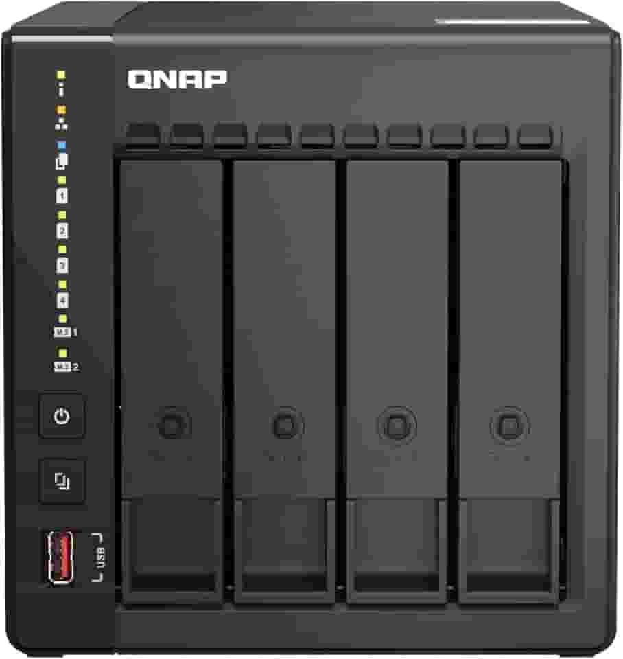 Storage NAS QNAP TS-453E-8G (Intel Celeron J6412 de 4 núcleos até 2,6 GHz/8GB integrada (não expansível)/2XPorta Ethernet 2,5 Gigabit (2,5G/1G/100M)/4BAIAS/TORRE/*SEM HDD*)