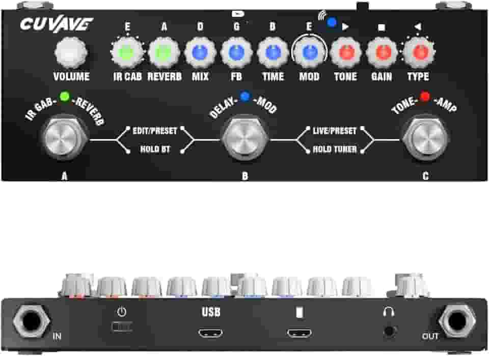 M-VAVE CUBE BABY VEDO Pedal de Efeitos para Guitarra Multifuncional e Portátil com Bateria Interna, 9 Modelos de Amplificador, Modulação Chorus/Phaser, Delay, Reverb, 8 Simulações de IR CAB