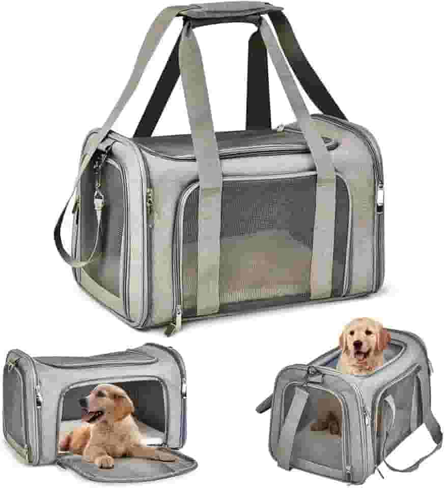 Bolsa De Transporte Pet 44x32x30cm Cinza para Viagens de Avião Cabine Carro Para Cães E Gatos