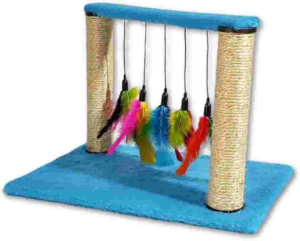 Arranhador Para Gatos Com Corda De CâNhamo E Dois Pilares — Brinquedo Interativo Para Gatos(Azul)