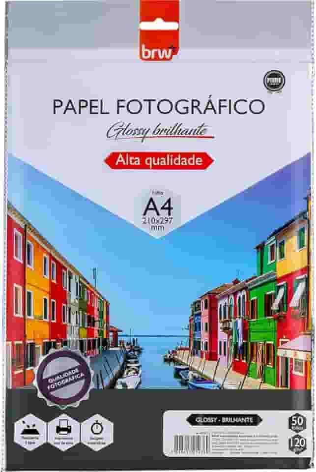 Papel Fotográfico Glossy Brilhante 120g com 50 Folhas, BRW