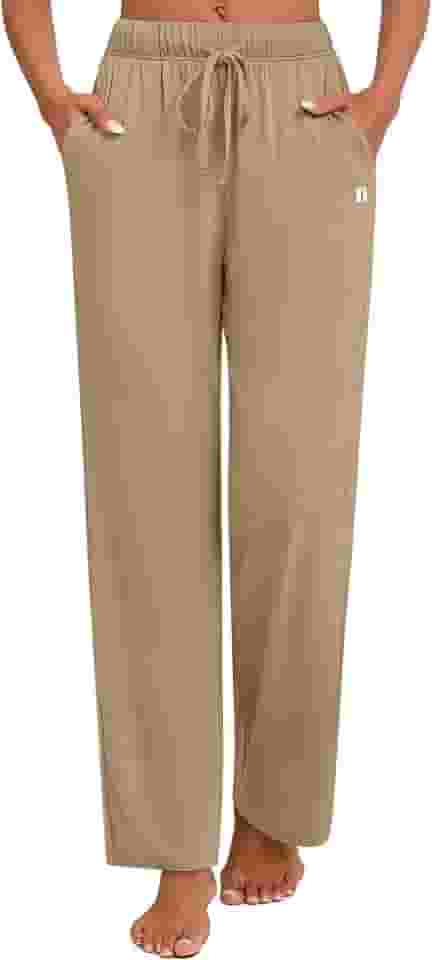 Calça de moletom feminina folgada de perna larga para ioga com bolsos e cordão, calça jogger casual solta