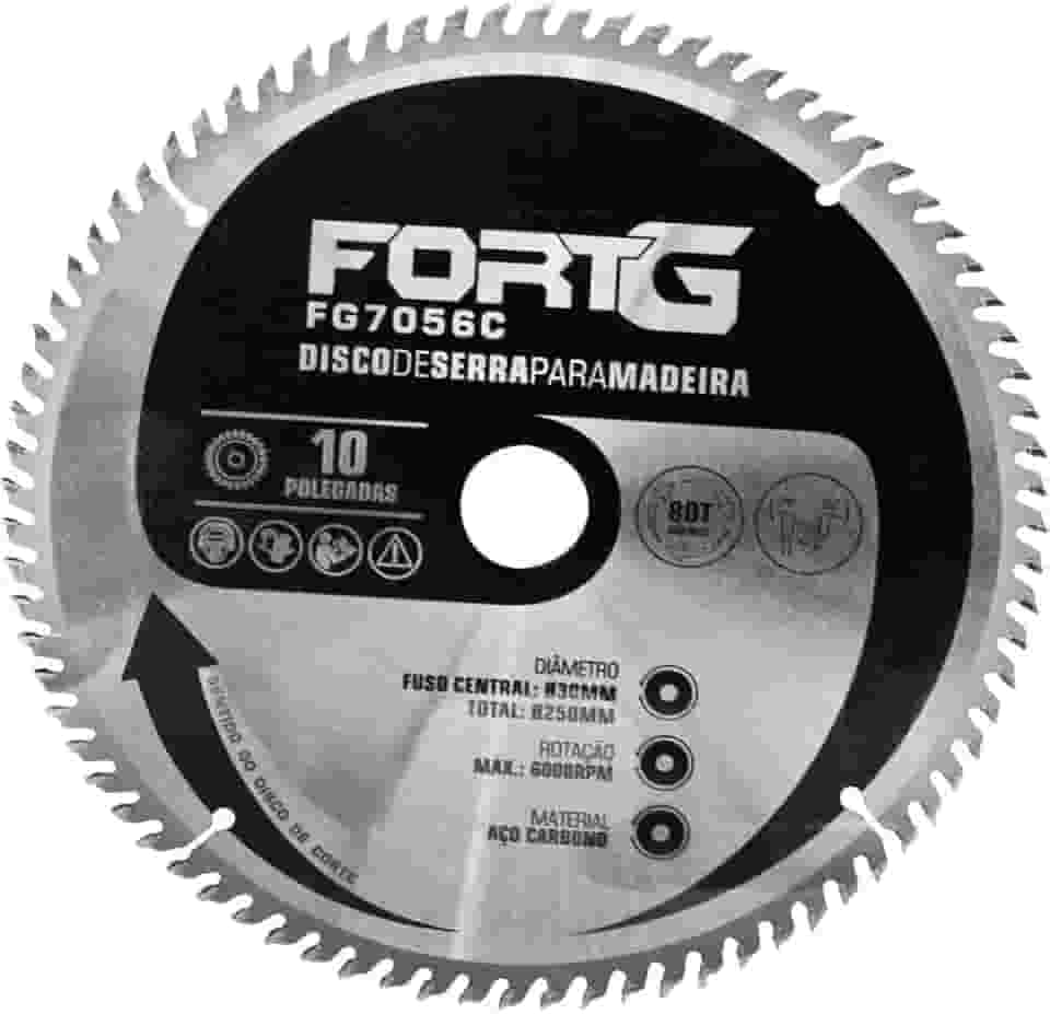 Disco de Serra em Carbono Para Madeira 10" Polegadas 250x30mm Dentes 80T - FortG