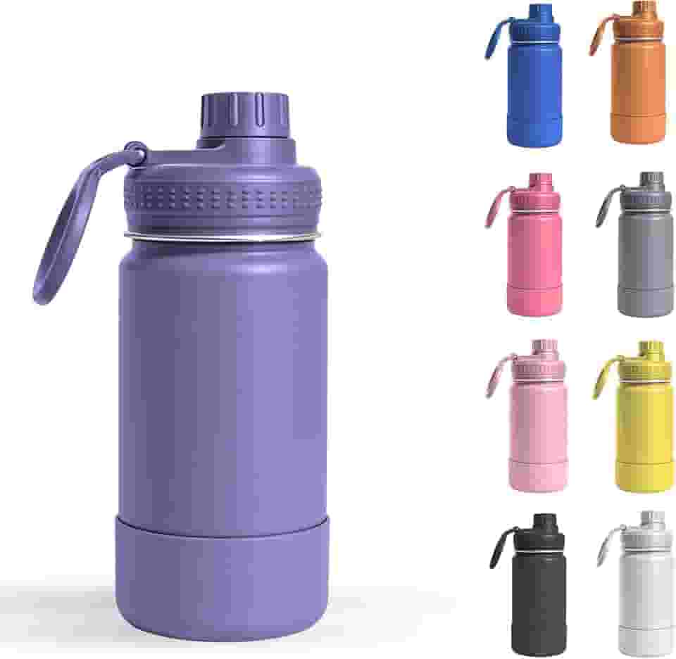 Garrafa Térmica Infantil - 350ml, Aço Inox 304 Parede Dupla de Isolamento 24horas Gelado, Tampa Rosca De Segurança, Anti Vazamento, Base Silicone AntiDerrapante, BPA Free (Roxo)