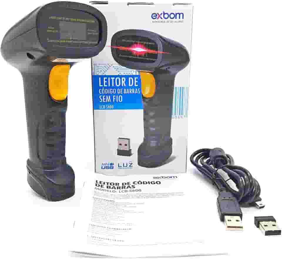 Leitor de Código de Barras Sem Fio Wireless 2.4Ghz com Bateria 1200mAh de Longa Duração Proteção IP54 Resistente à Poeira e Água LCB-S600 Preto