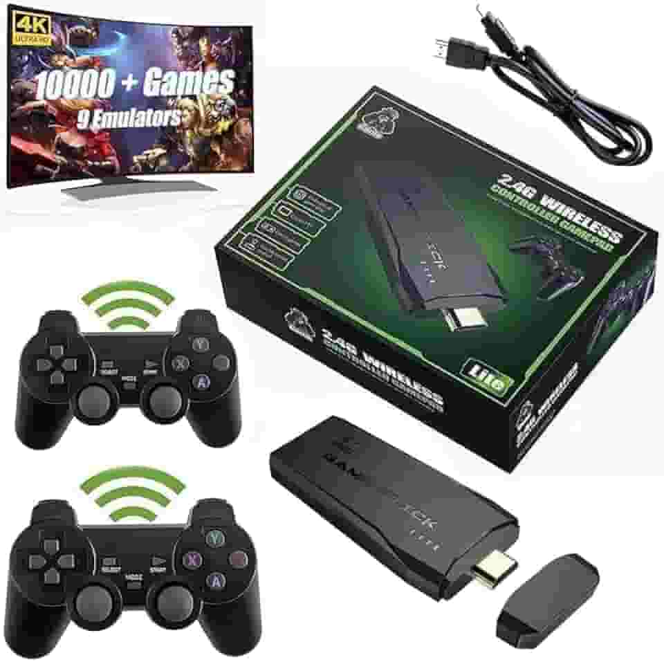 PRONLINE – Console de videogame para TV, controle sem fio de 2,4 g, USB embutido 10.000 Classic, 9 emuladores clássicos, saída HDMI para TV com controles sem fio duplos de 2,4 G – Jogos 4K Ultra HD