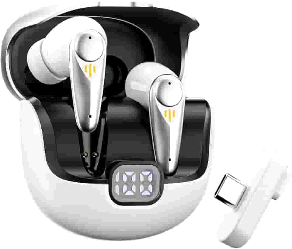 Basike Fone de Ouvido Sem Fio Bluetooth 5.4, Headset Gamer Intra-Auricular com Áudio Hi-Fi, Mic ENC, Display LED, 40H de Bateria – Para Jogos, Streaming e Dia a Dia – Branco