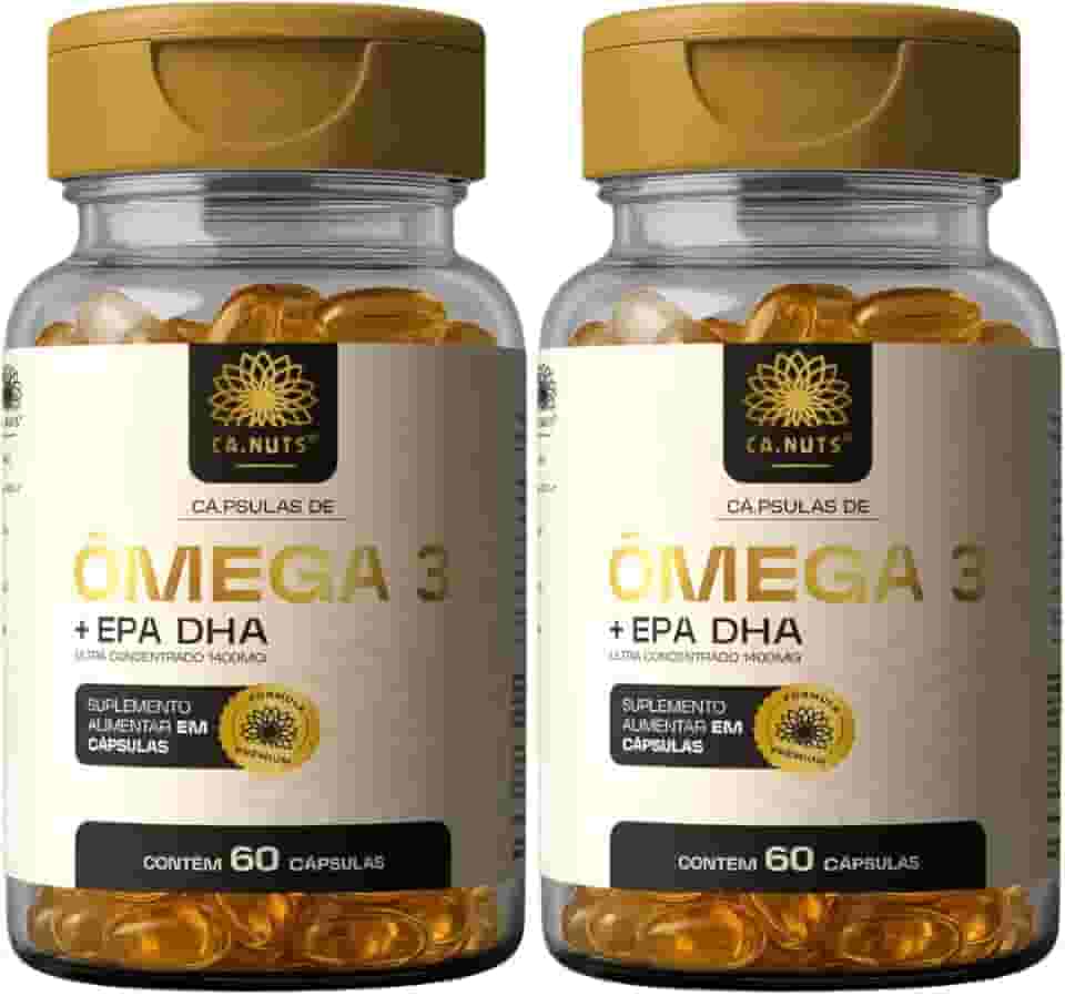 Ômega 3 1400mg Rico em EPA DHA Ultra Concentrado | Sem sabor residual | Ca.nuts 60 Cápsulas (2 Potes - 120 Cápsulas)