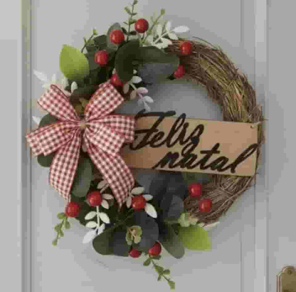 Guirlanda 30cm Natal Artesanal Porta Entrada Luxo Decorada Decoração